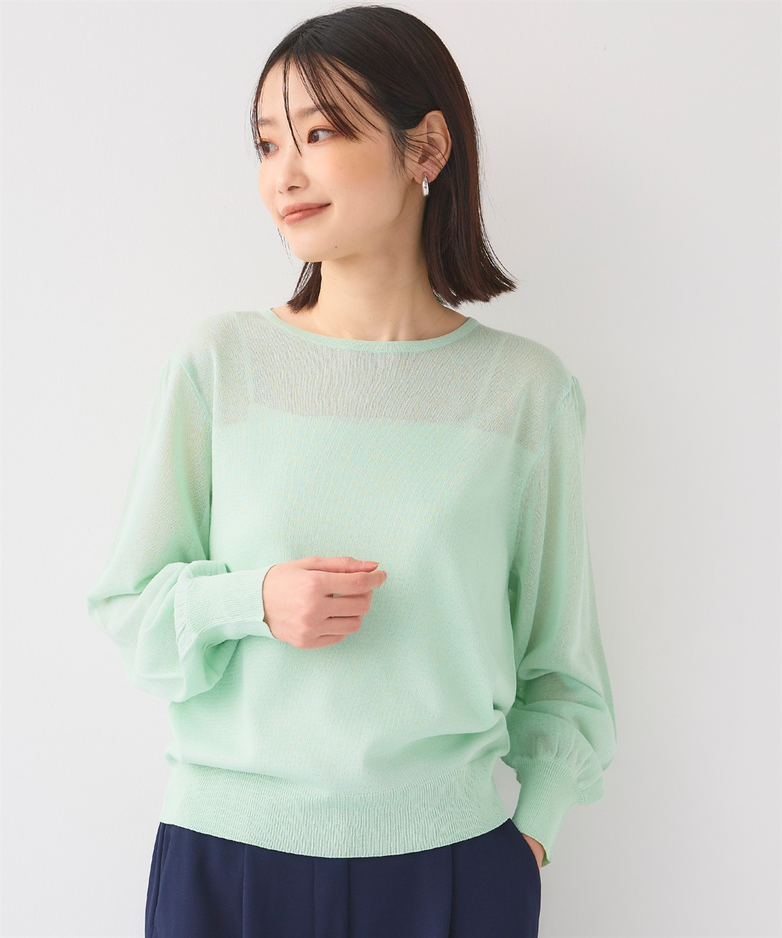 CROSS FUNCTION 《洗える》サマナチュラ シアー切り替えパフスリーブニットトップス_sub_5