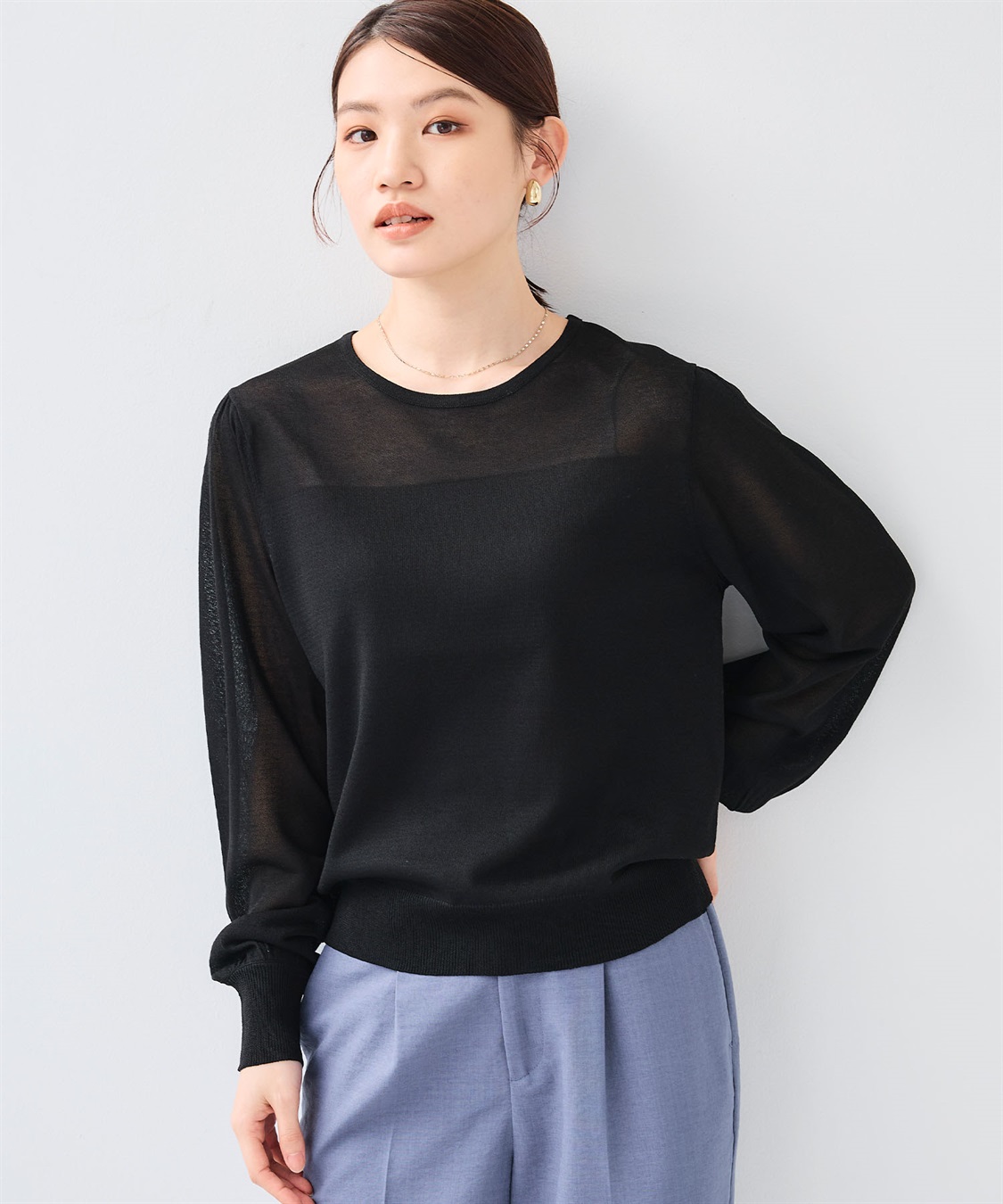 CROSS FUNCTION 《洗える》サマナチュラ シアー切り替えパフスリーブニットトップス_sub_10