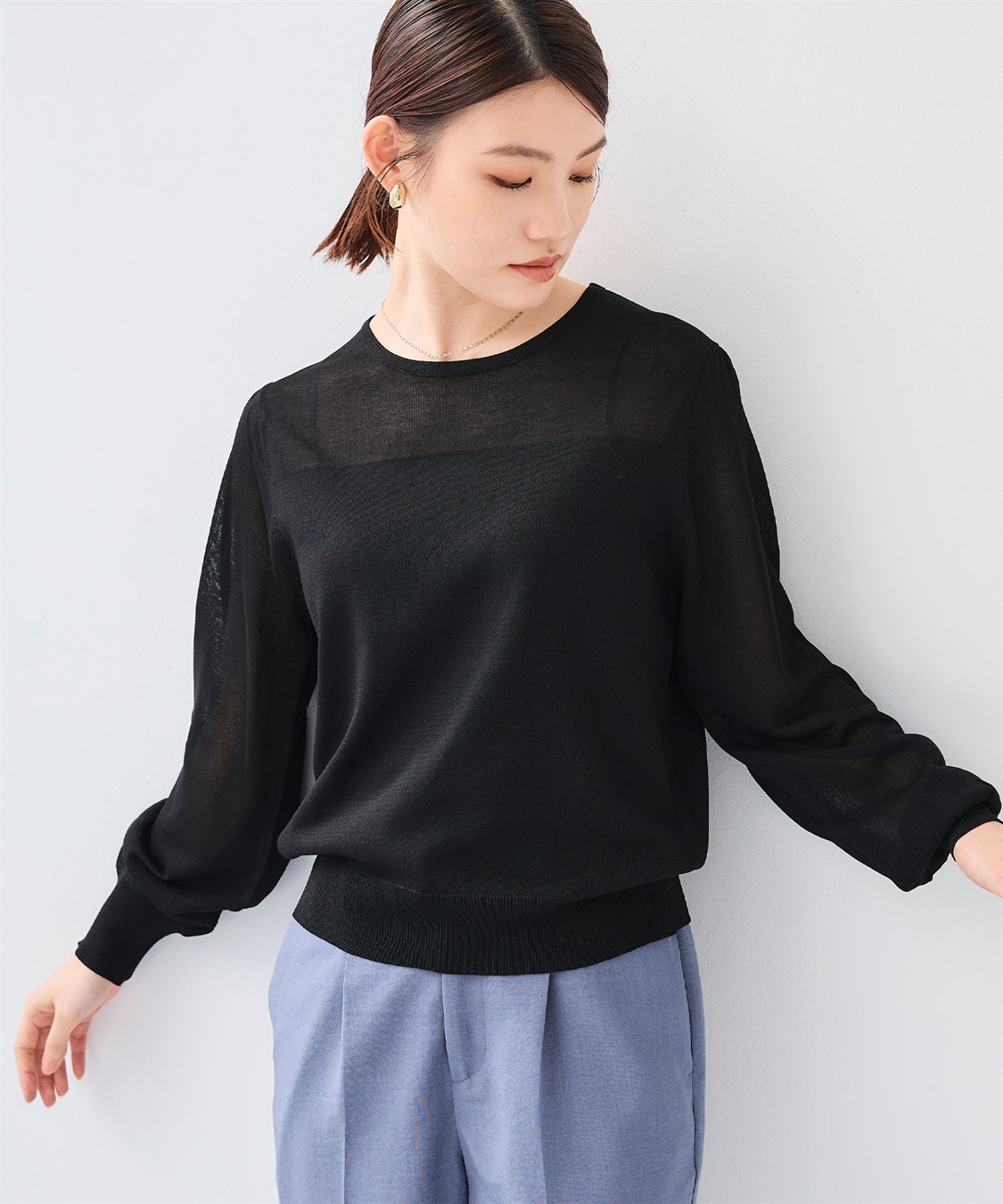 CROSS FUNCTION 《洗える》サマナチュラ シアー切り替えパフスリーブニットトップス_sub_11