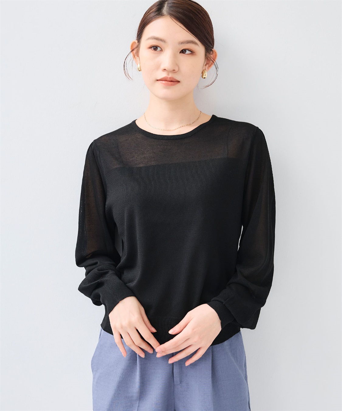 CROSS FUNCTION 《洗える》サマナチュラ シアー切り替えパフスリーブニットトップス_sub_12