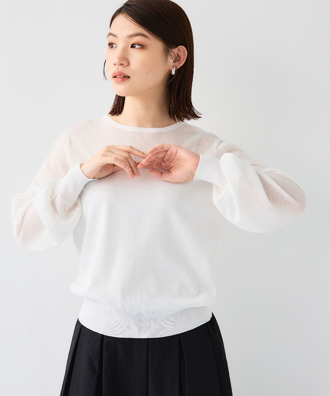 CROSS FUNCTION 《洗える》サマナチュラ シアー切り替えパフスリーブニットトップス_sub_15