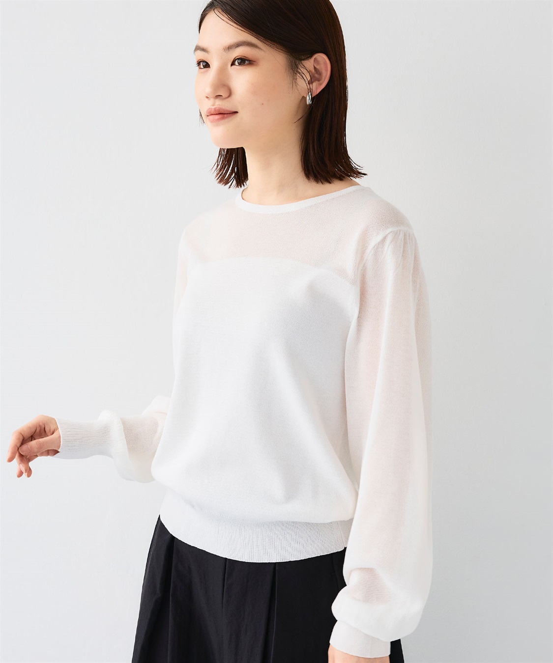 CROSS FUNCTION 《洗える》サマナチュラ シアー切り替えパフスリーブニットトップス_sub_16
