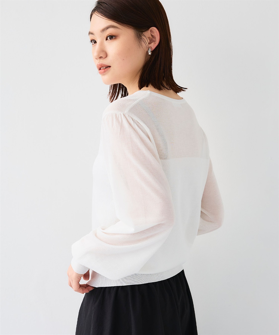 CROSS FUNCTION 《洗える》サマナチュラ シアー切り替えパフスリーブニットトップス_sub_17