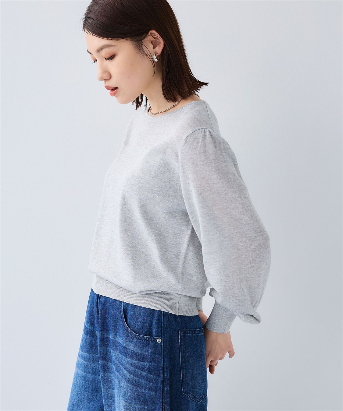 CROSS FUNCTION 《洗える》サマナチュラ シアー切り替えパフスリーブニットトップス_sub_20