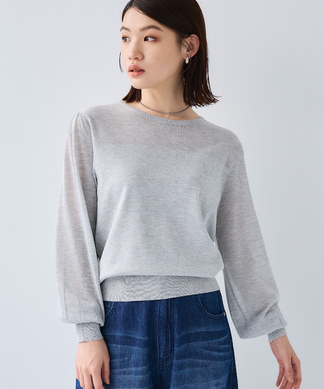 CROSS FUNCTION 《洗える》サマナチュラ シアー切り替えパフスリーブニットトップス_sub_21