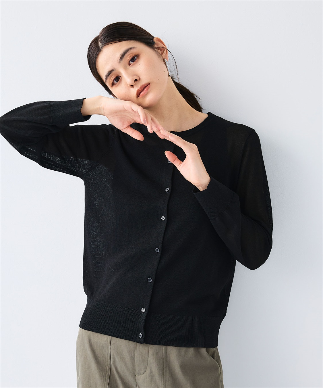 CROSS FUNCTION 《洗える》サマナチュラクルーネックシアーニットカーディガン_sub_1