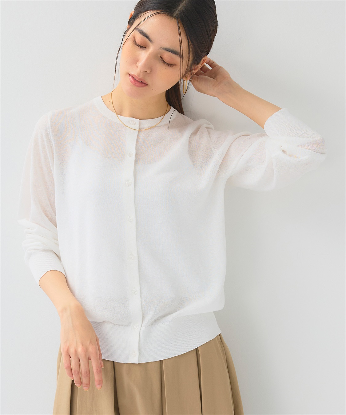 CROSS FUNCTION 《洗える》サマナチュラクルーネックシアーニットカーディガン_sub_2