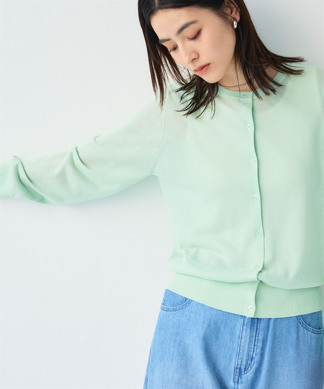 CROSS FUNCTION 《洗える》サマナチュラクルーネックシアーニットカーディガン_sub_3