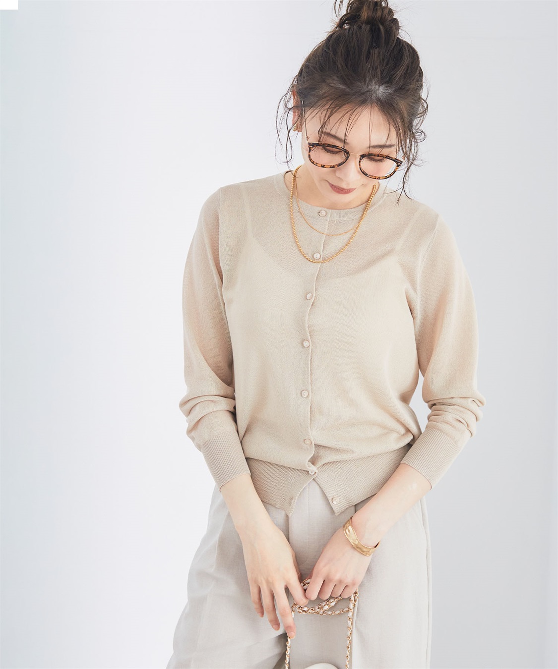 CROSS FUNCTION 《洗える》サマナチュラクルーネックシアーニットカーディガン_sub_4