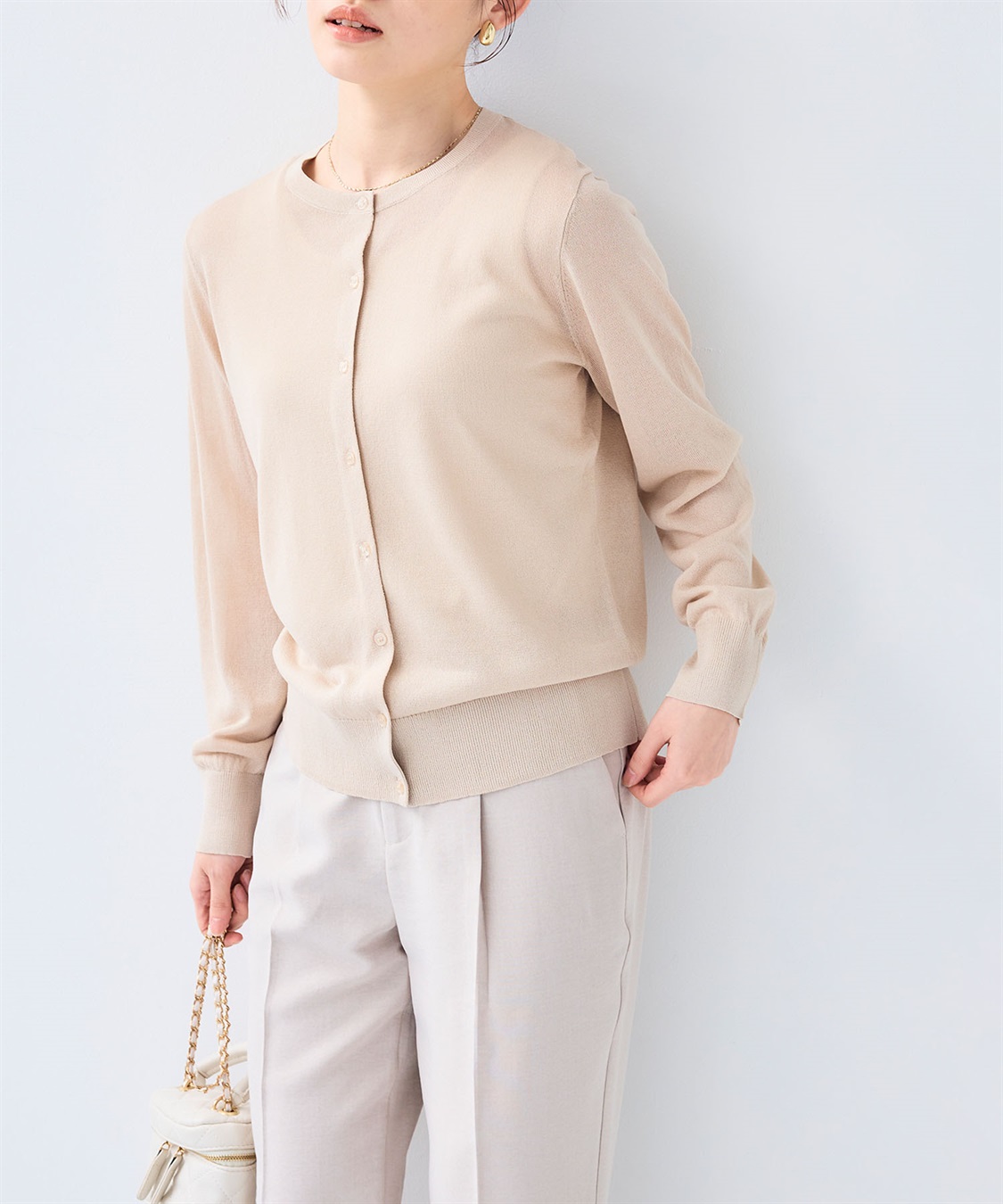 CROSS FUNCTION 《洗える》サマナチュラクルーネックシアーニットカーディガン_sub_6