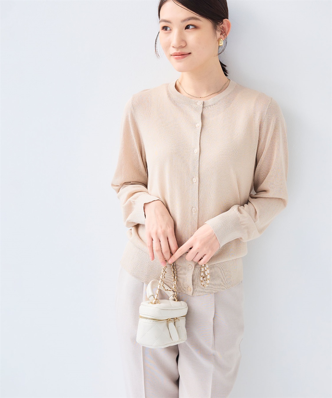 CROSS FUNCTION 《洗える》サマナチュラクルーネックシアーニットカーディガン_sub_7