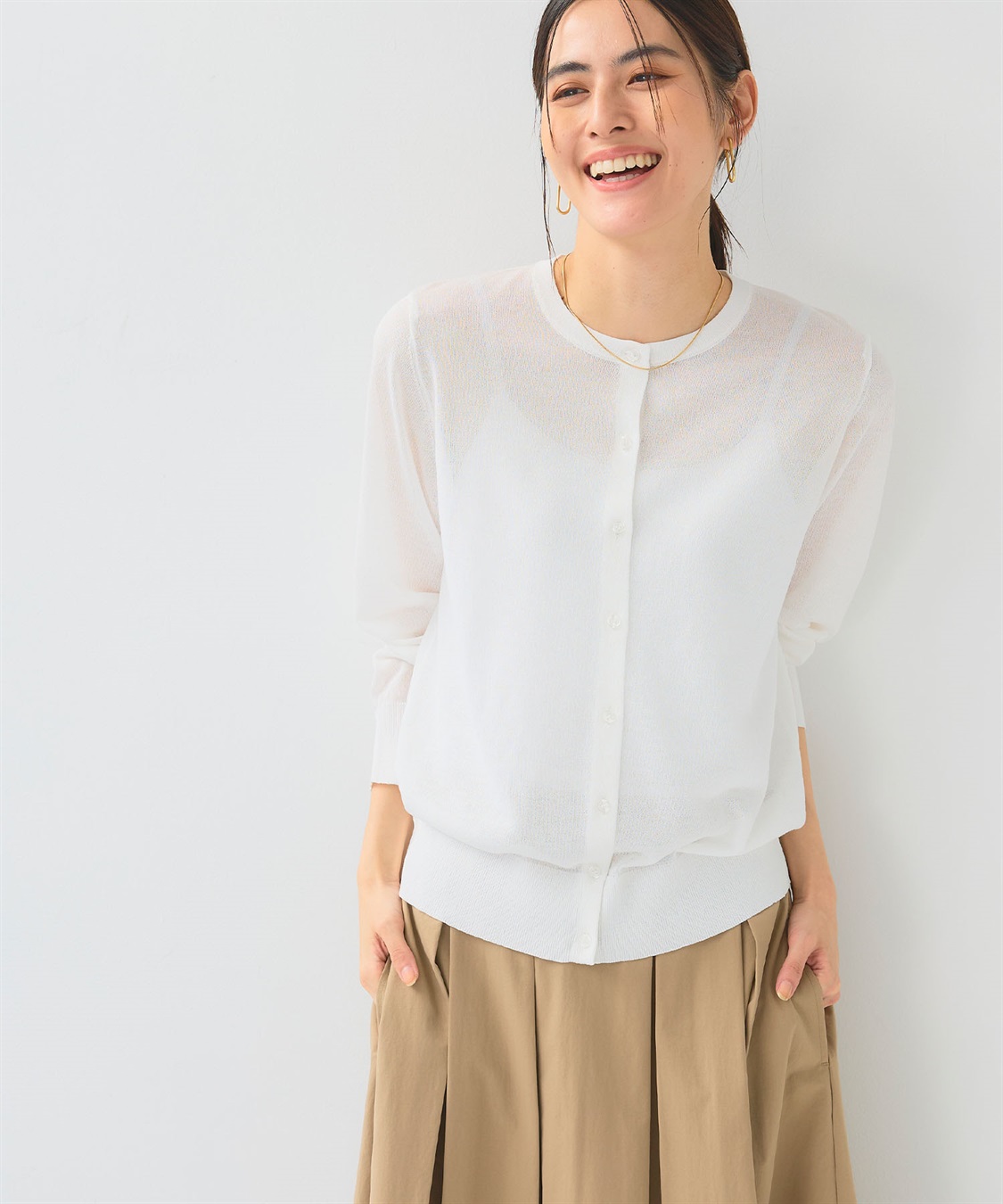 CROSS FUNCTION 《洗える》サマナチュラクルーネックシアーニットカーディガン_sub_10