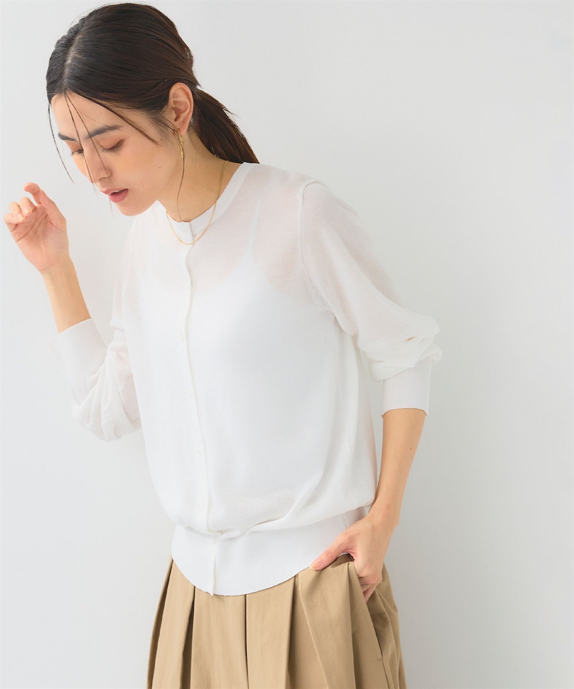 CROSS FUNCTION 《洗える》サマナチュラクルーネックシアーニットカーディガン_sub_11