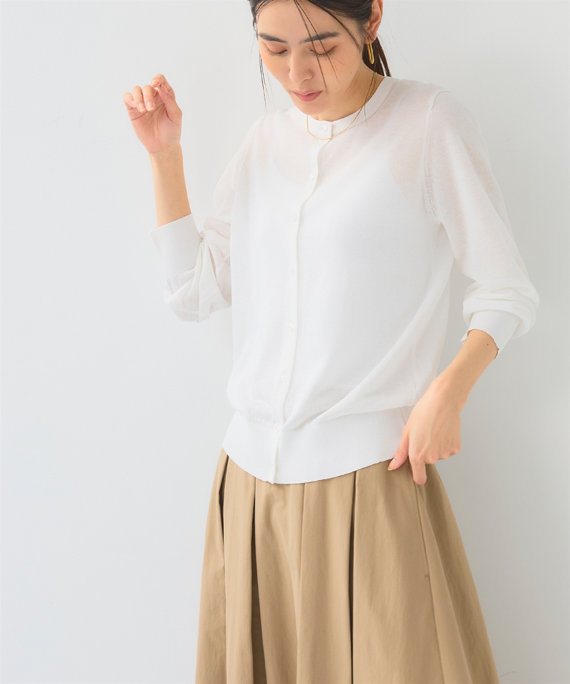 CROSS FUNCTION 《洗える》サマナチュラクルーネックシアーニットカーディガン_sub_12