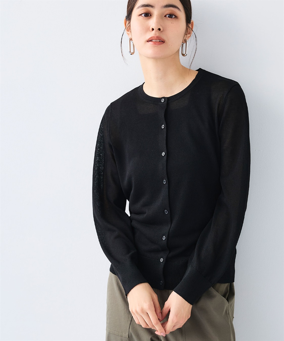 CROSS FUNCTION 《洗える》サマナチュラクルーネックシアーニットカーディガン_sub_15