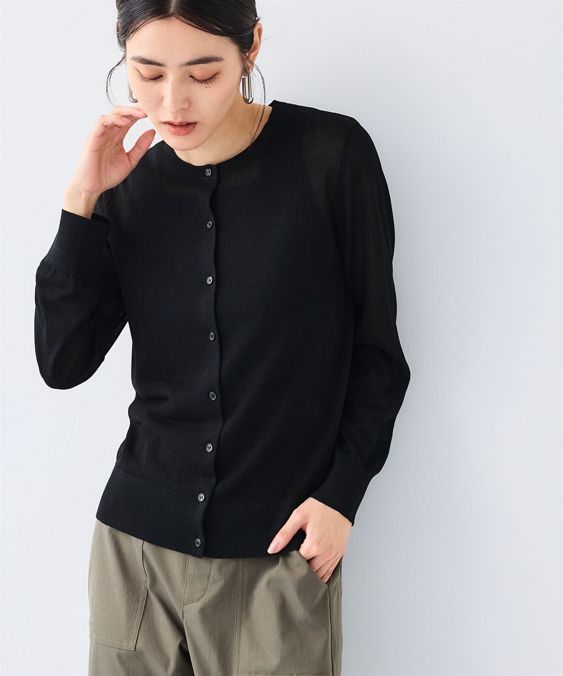 CROSS FUNCTION 《洗える》サマナチュラクルーネックシアーニットカーディガン_sub_16