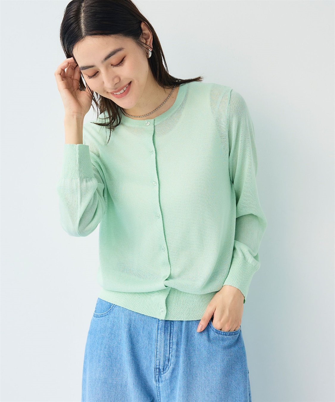 CROSS FUNCTION 《洗える》サマナチュラクルーネックシアーニットカーディガン_sub_20