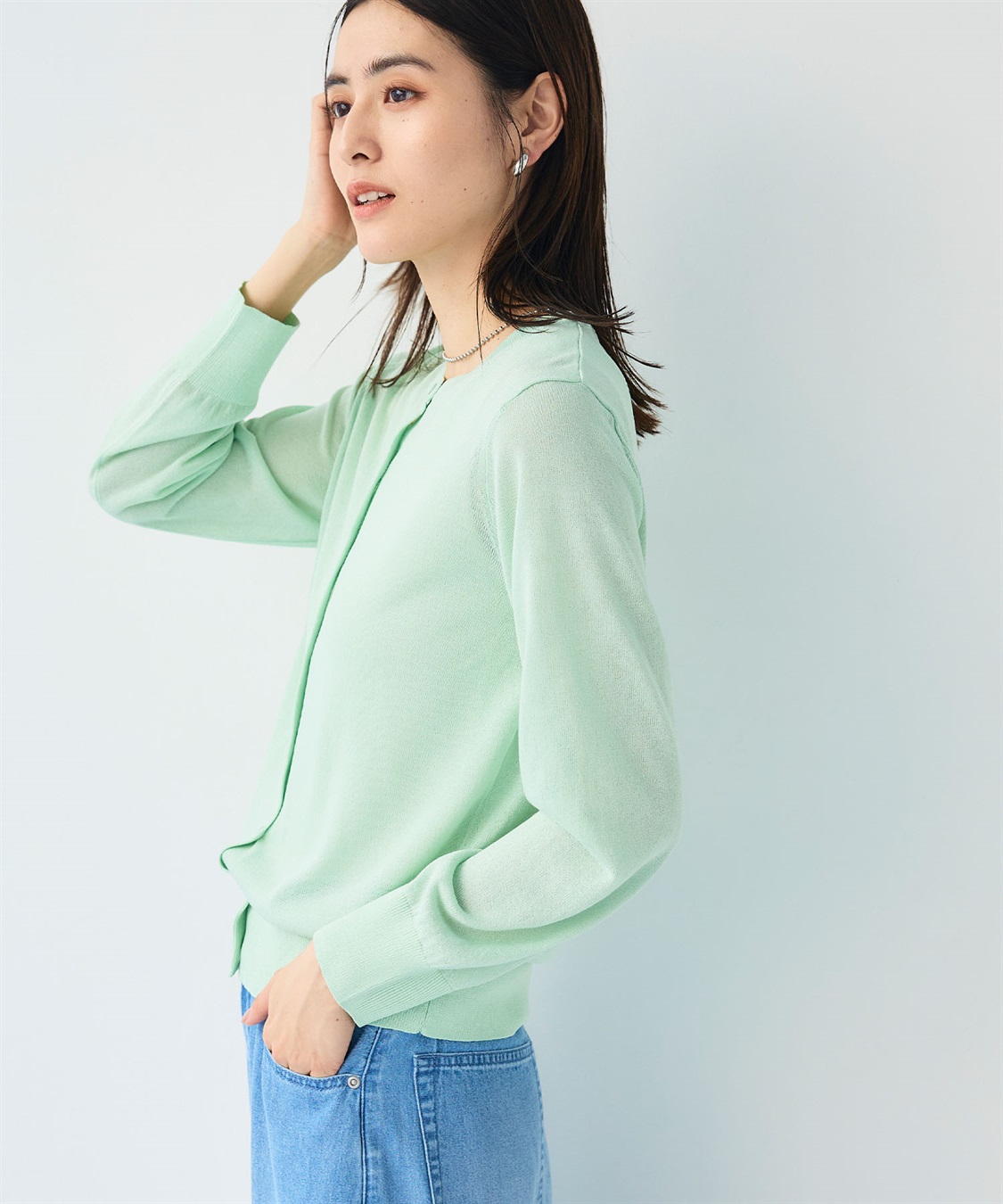 CROSS FUNCTION 《洗える》サマナチュラクルーネックシアーニットカーディガン_sub_21