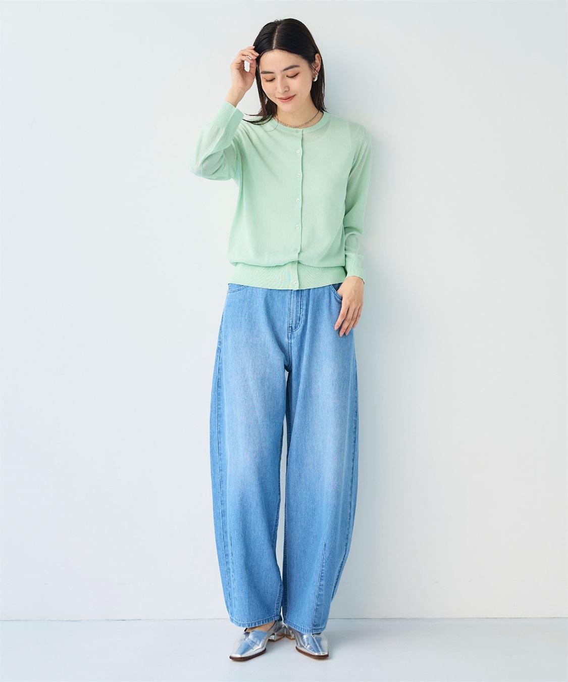 CROSS FUNCTION 《洗える》サマナチュラクルーネックシアーニットカーディガン_sub_23