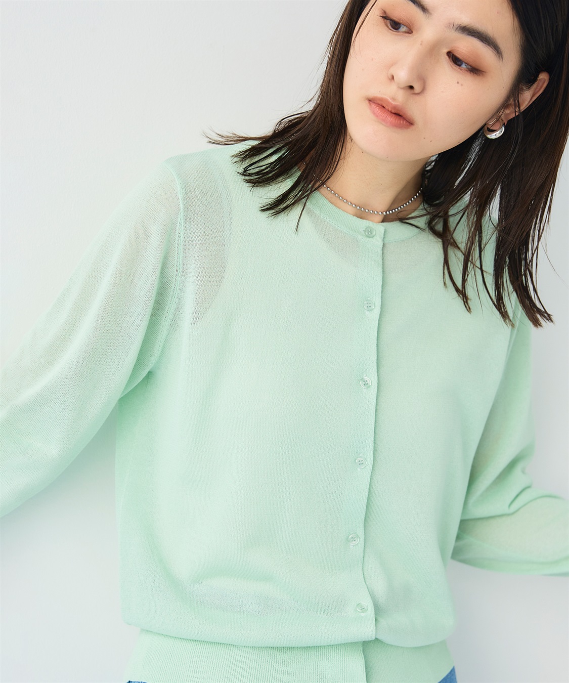 CROSS FUNCTION 《洗える》サマナチュラクルーネックシアーニットカーディガン_sub_24