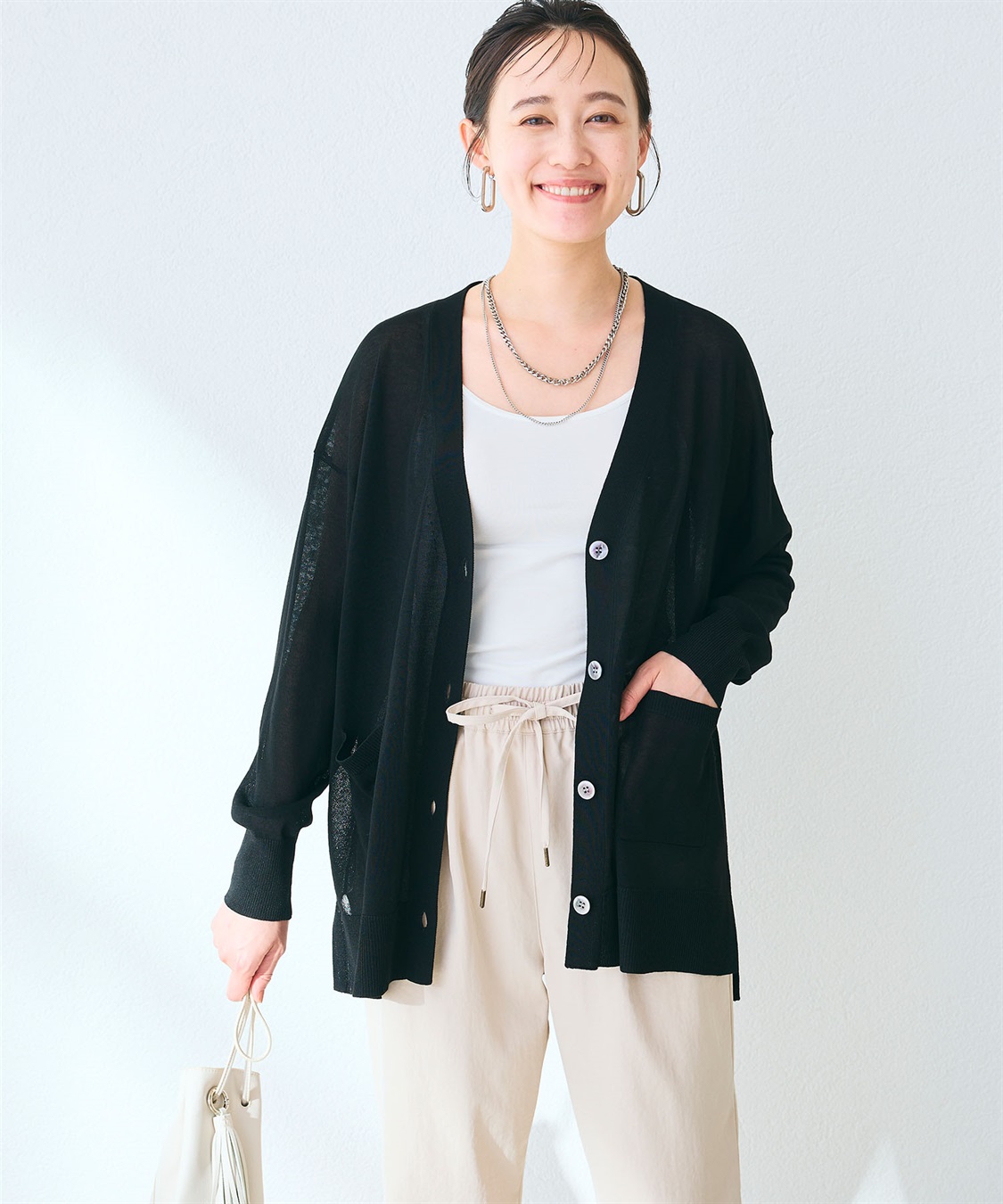 CROSS FUNCTION 《洗える》サマナチュラ オーバーサイズシアーVネックニットカーディガン_sub_1