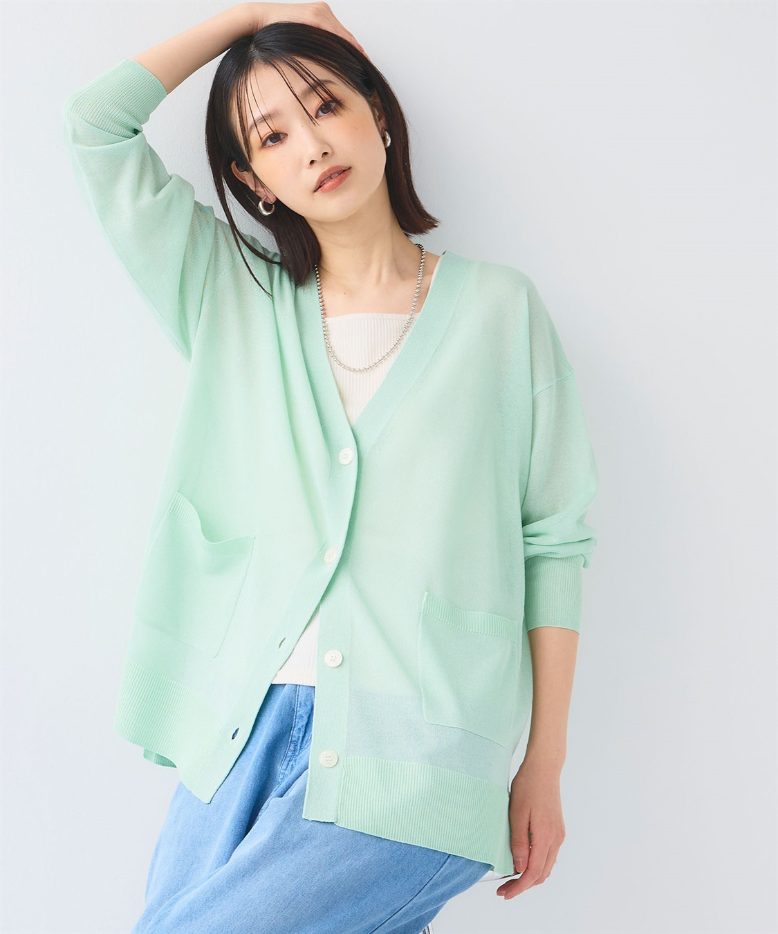 CROSS FUNCTION 《洗える》サマナチュラ オーバーサイズシアーVネックニットカーディガン_sub_3