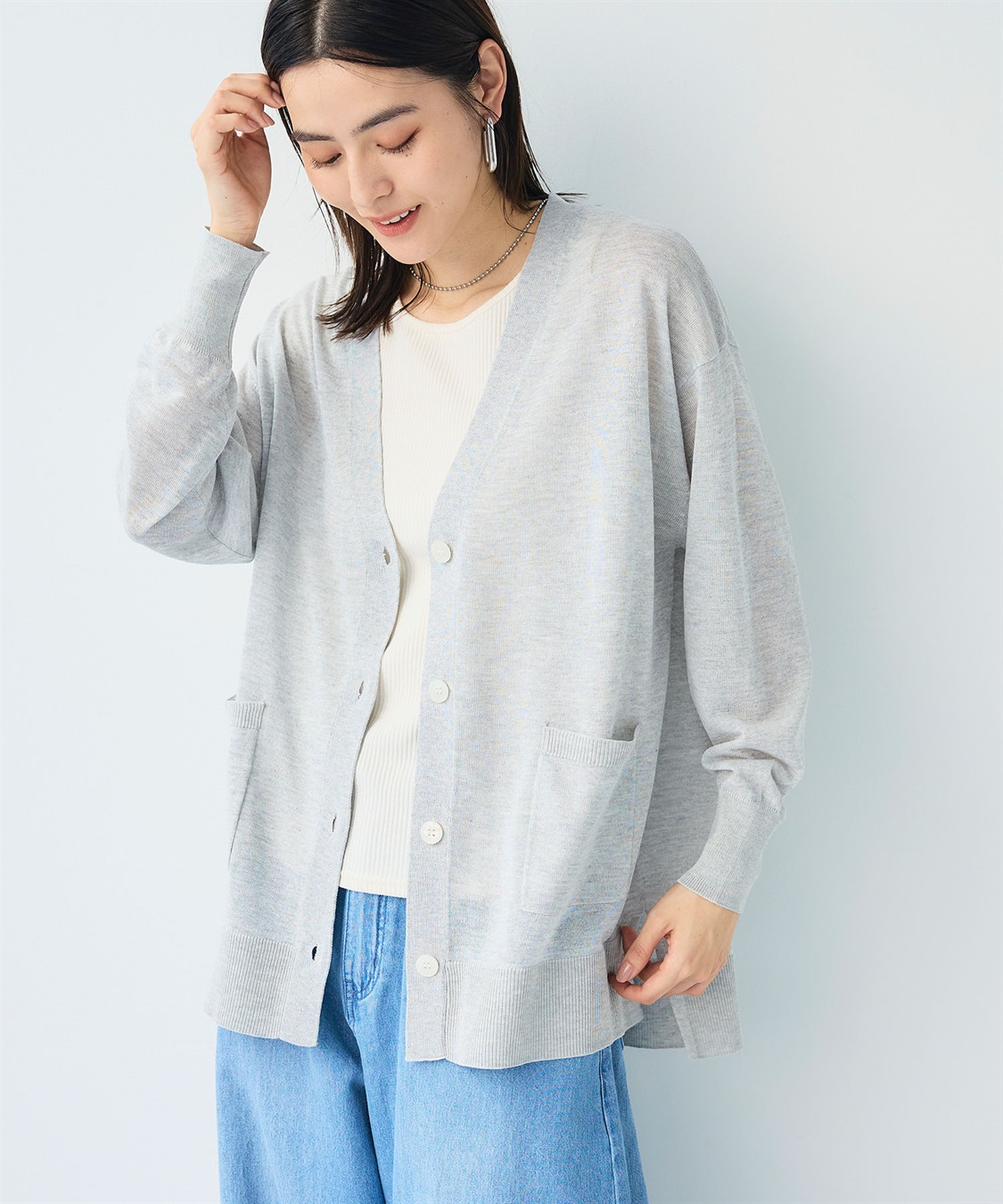 CROSS FUNCTION 《洗える》サマナチュラ オーバーサイズシアーVネックニットカーディガン_sub_5
