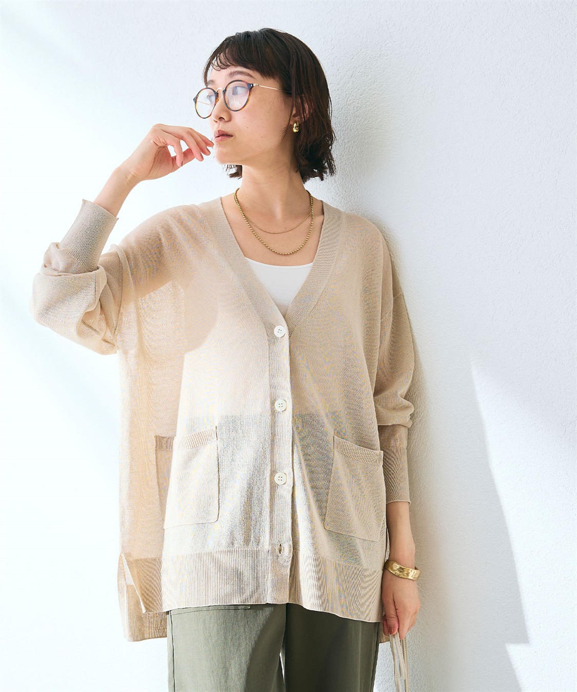 CROSS FUNCTION 《洗える》サマナチュラ オーバーサイズシアーVネックニットカーディガン_sub_6