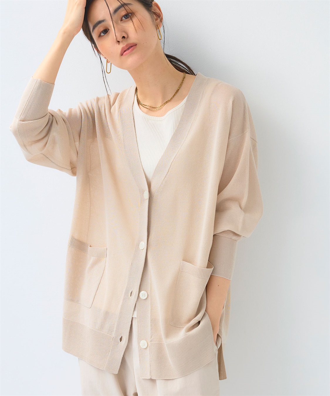 CROSS FUNCTION 《洗える》サマナチュラ オーバーサイズシアーVネックニットカーディガン_sub_9