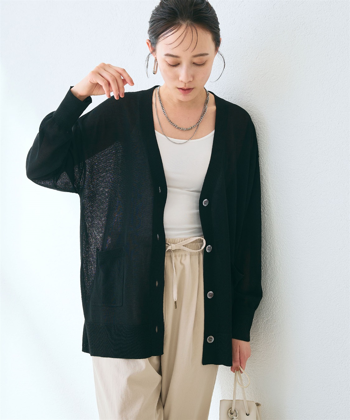 CROSS FUNCTION 《洗える》サマナチュラ オーバーサイズシアーVネックニットカーディガン_sub_10