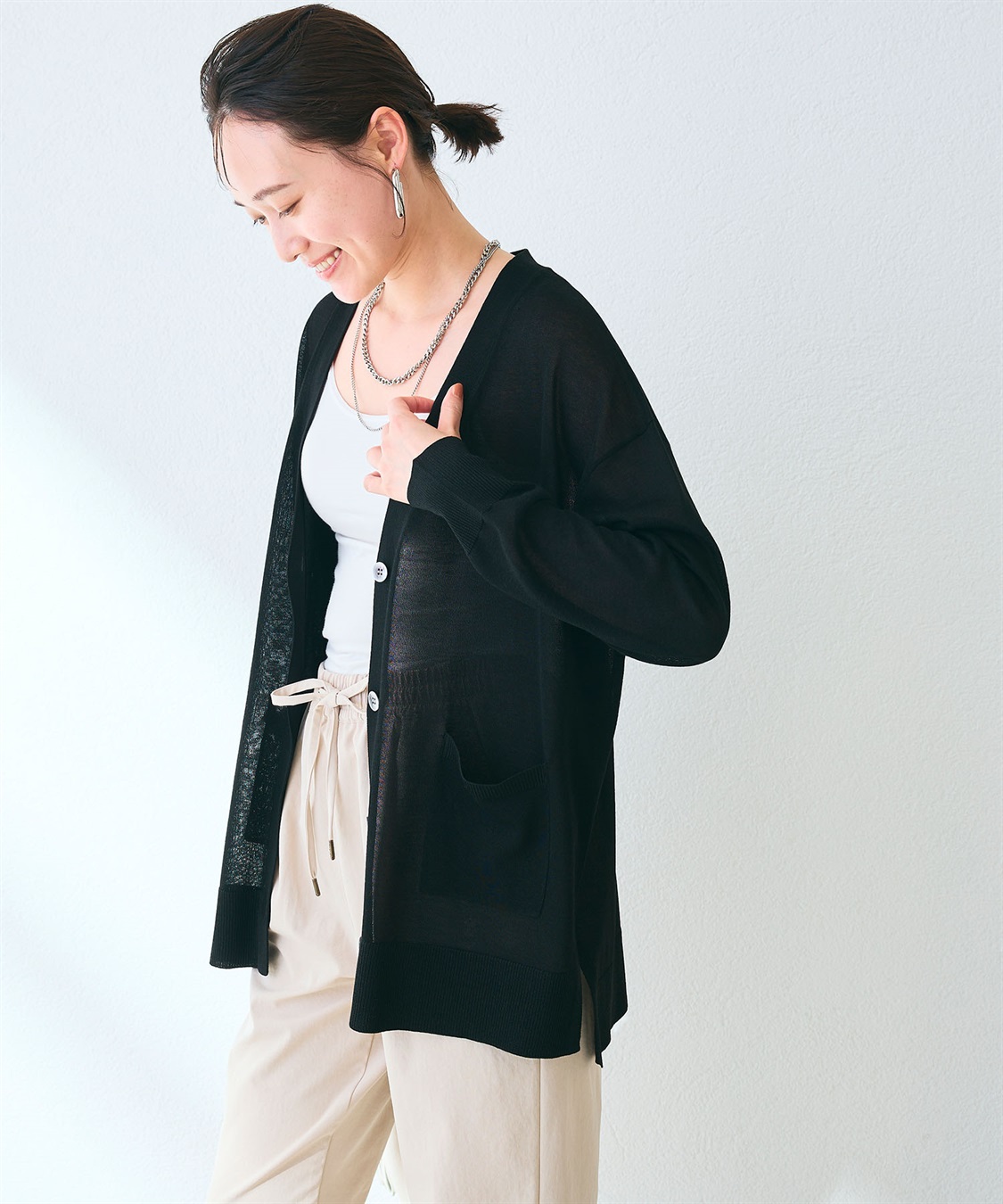 CROSS FUNCTION 《洗える》サマナチュラ オーバーサイズシアーVネックニットカーディガン_sub_11