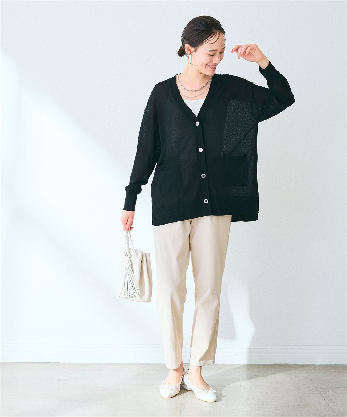 CROSS FUNCTION 《洗える》サマナチュラ オーバーサイズシアーVネックニットカーディガン_sub_12