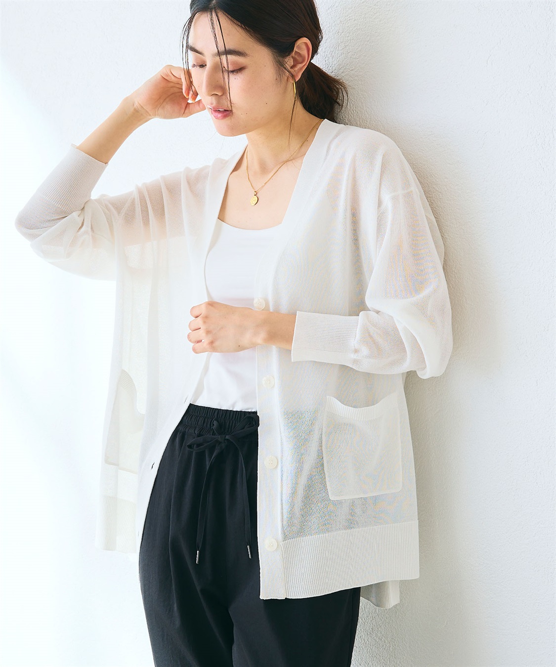 CROSS FUNCTION 《洗える》サマナチュラ オーバーサイズシアーVネックニットカーディガン_sub_13