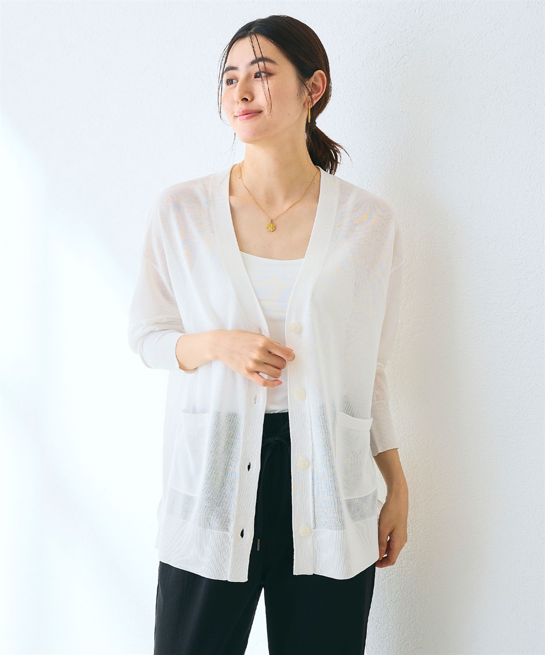CROSS FUNCTION 《洗える》サマナチュラ オーバーサイズシアーVネックニットカーディガン_sub_15