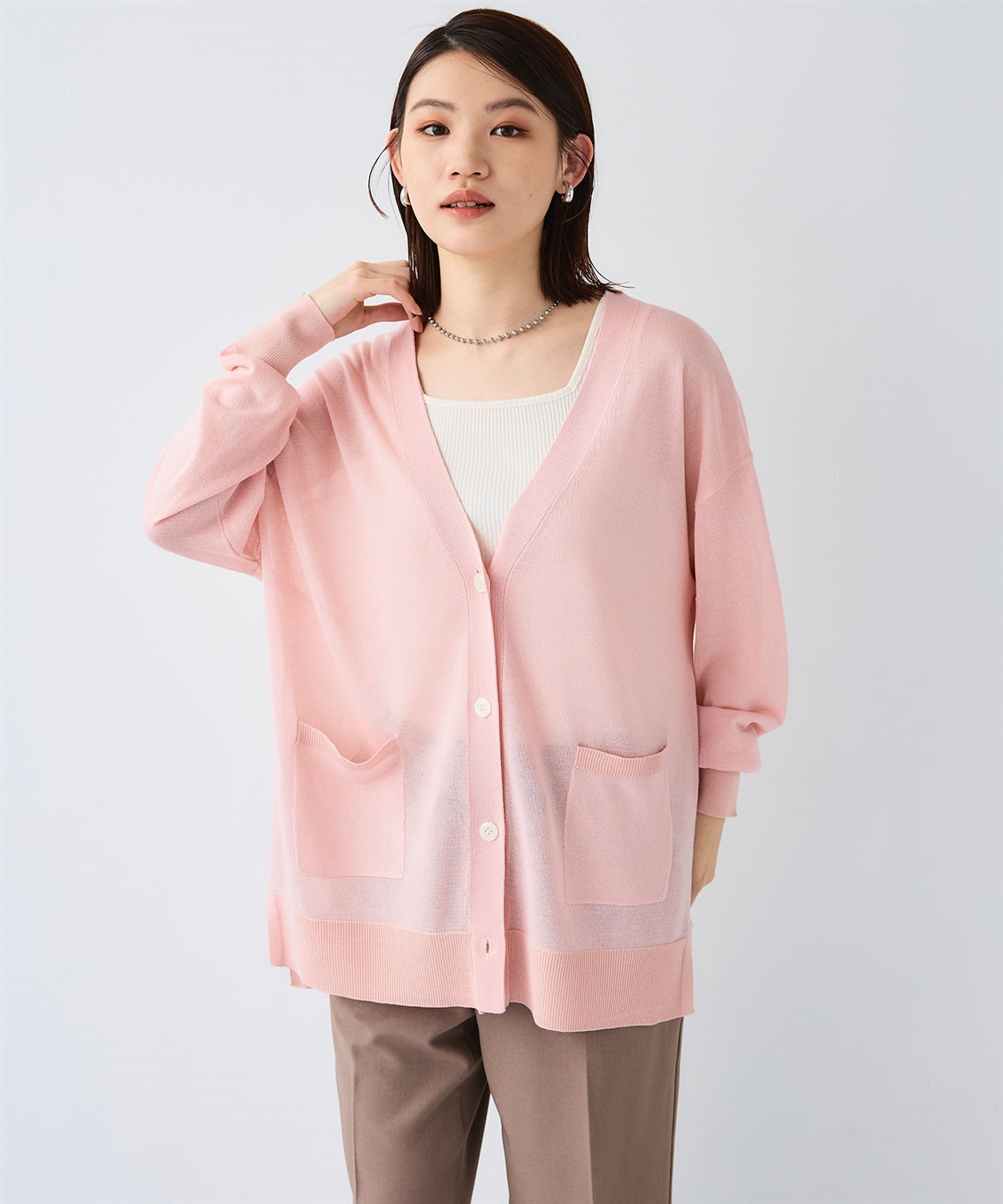 CROSS FUNCTION 《洗える》サマナチュラ オーバーサイズシアーVネックニットカーディガン_sub_20