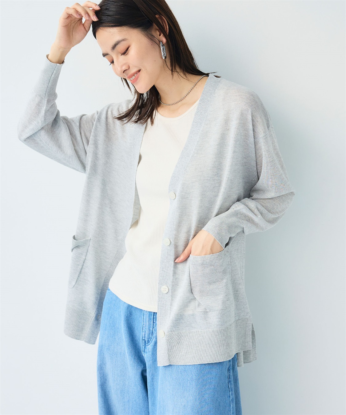 CROSS FUNCTION 《洗える》サマナチュラ オーバーサイズシアーVネックニットカーディガン_sub_24