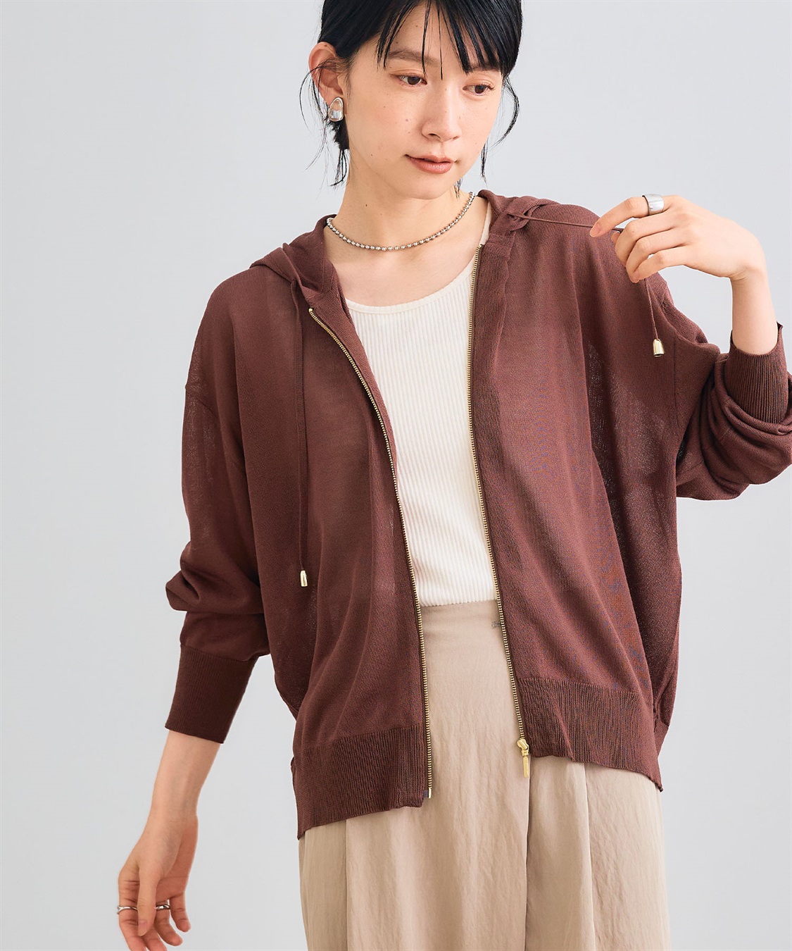 CROSS FUNCTION 《洗える》サマナチュラ シアーニットZIPパーカー_sub_3