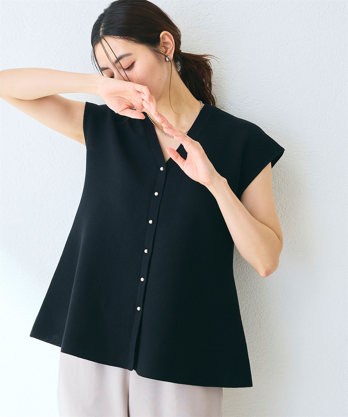 CROSS FUNCTION 《マシンウォッシャブル》サマ美え ペプラムニットベスト_sub_4