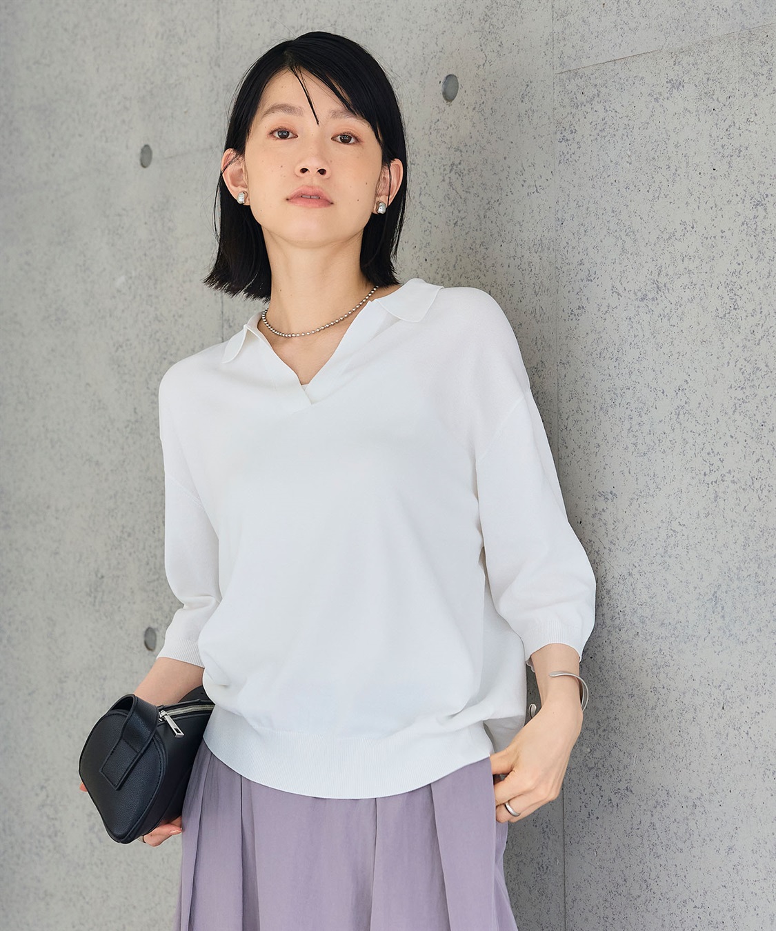 CROSS FUNCTION 《UV/洗える》サマ美え スキッパーポロニットプルオーバー_sub_2