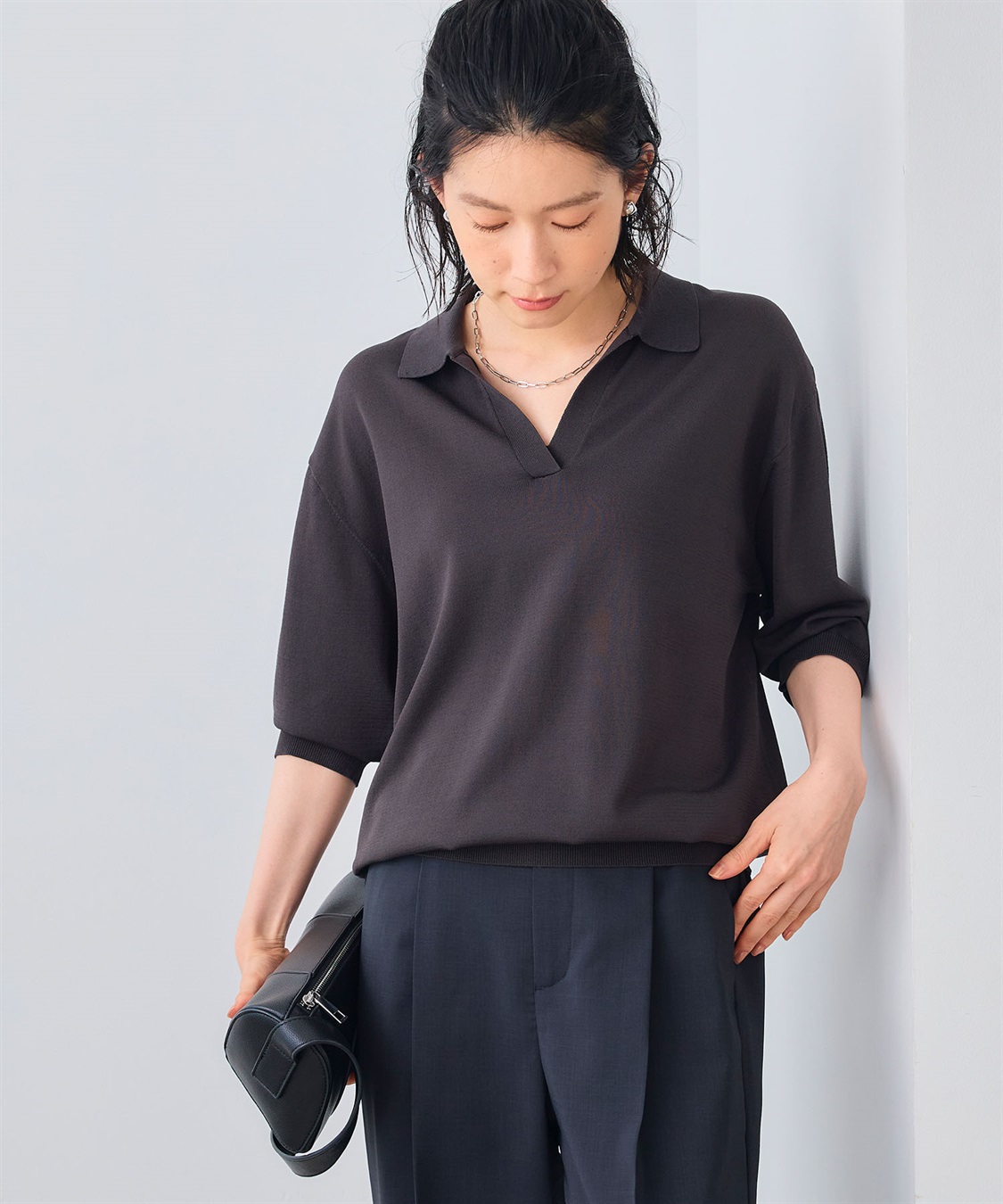 CROSS FUNCTION 《UV/洗える》サマ美え スキッパーポロニットプルオーバー_sub_3