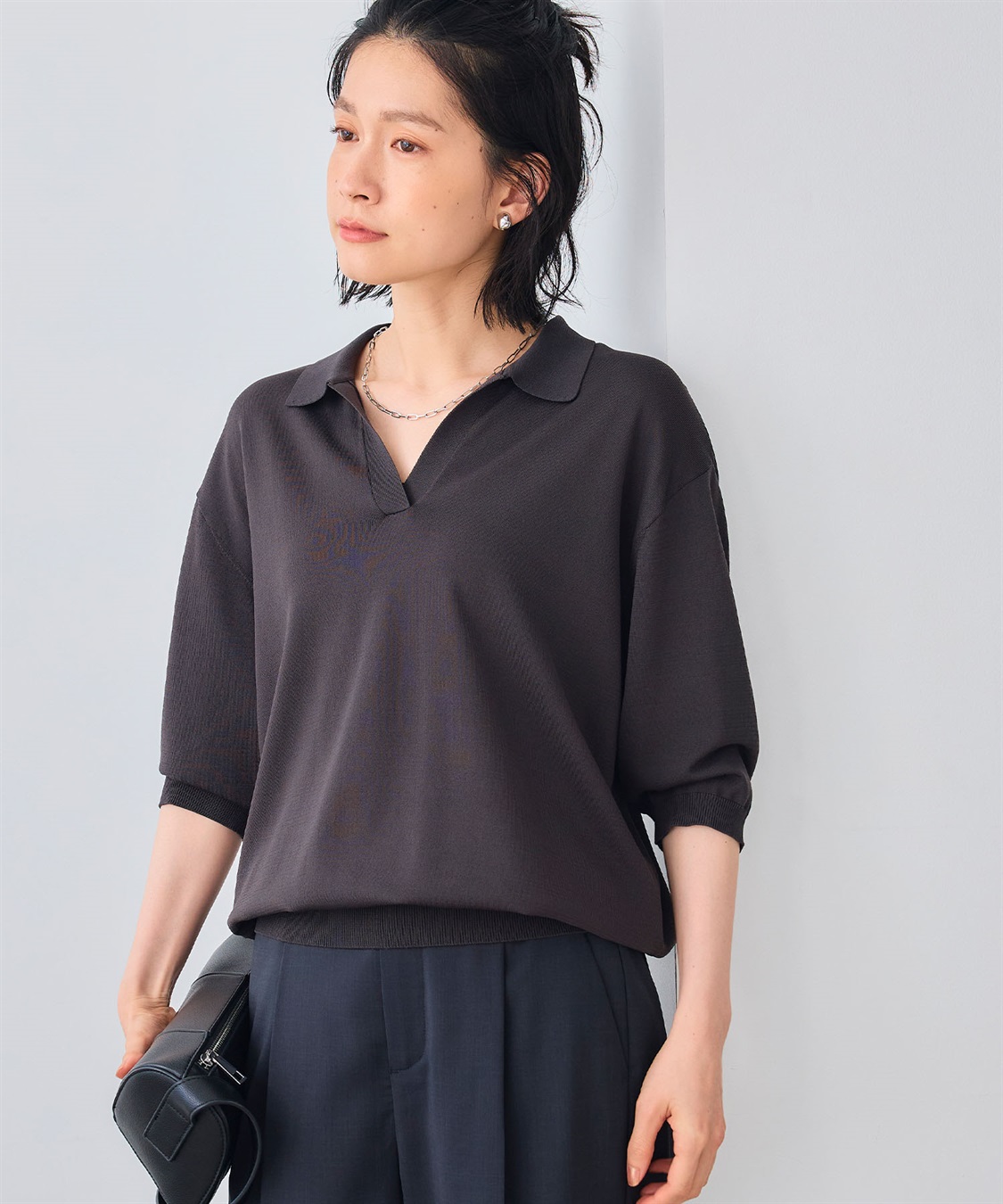 CROSS FUNCTION 《UV/洗える》サマ美え スキッパーポロニットプルオーバー_sub_4