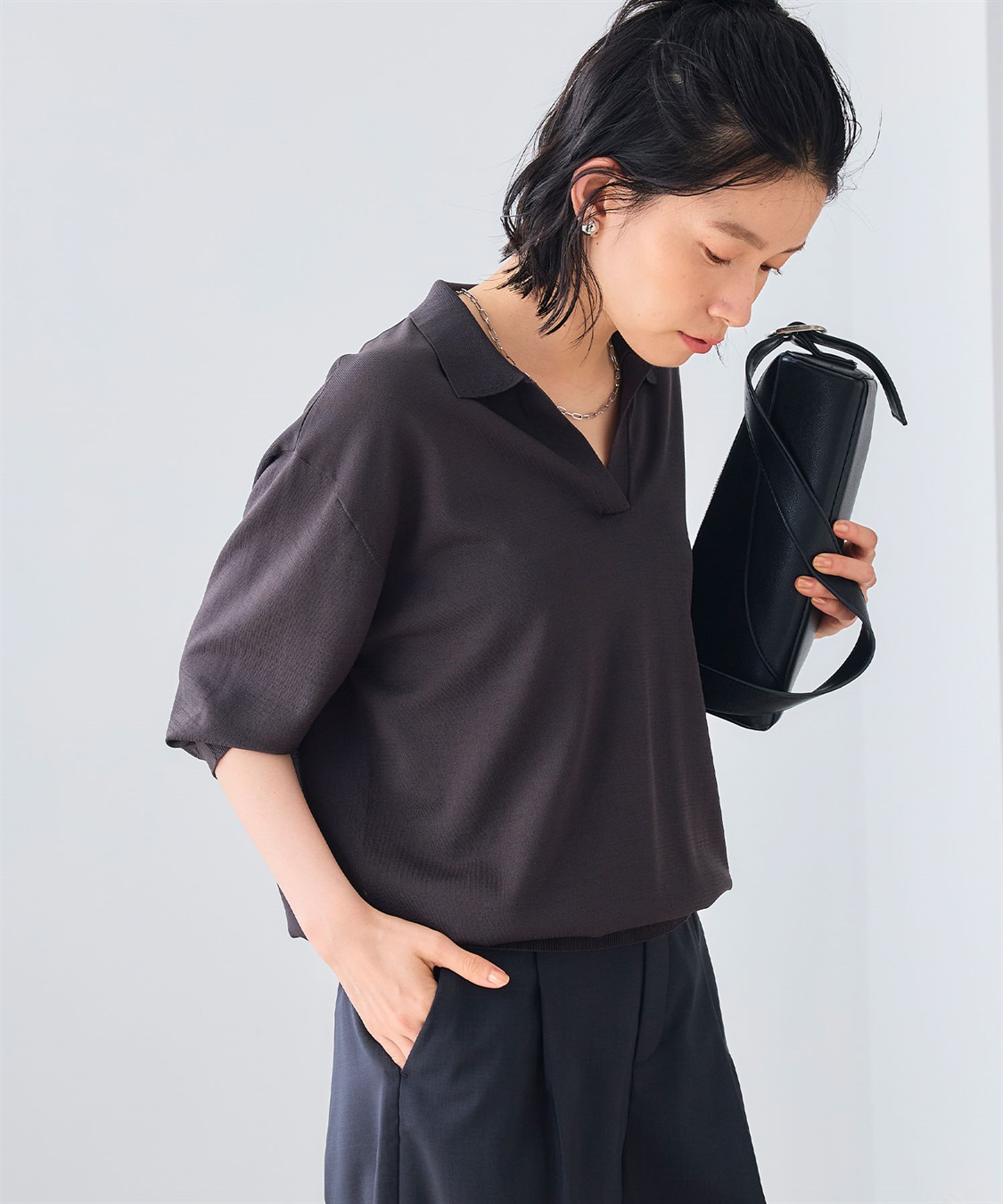 CROSS FUNCTION 《UV/洗える》サマ美え スキッパーポロニットプルオーバー_sub_5