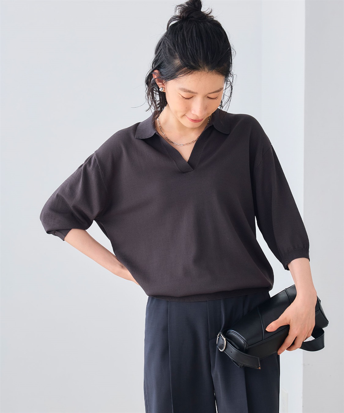 CROSS FUNCTION 《UV/洗える》サマ美え スキッパーポロニットプルオーバー_sub_6