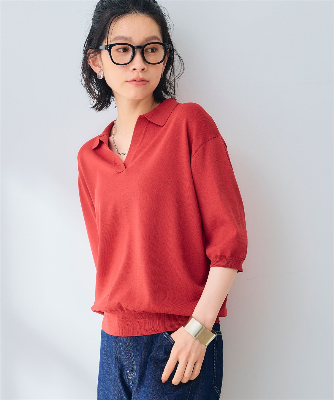 CROSS FUNCTION 《UV/洗える》サマ美え スキッパーポロニットプルオーバー_sub_11