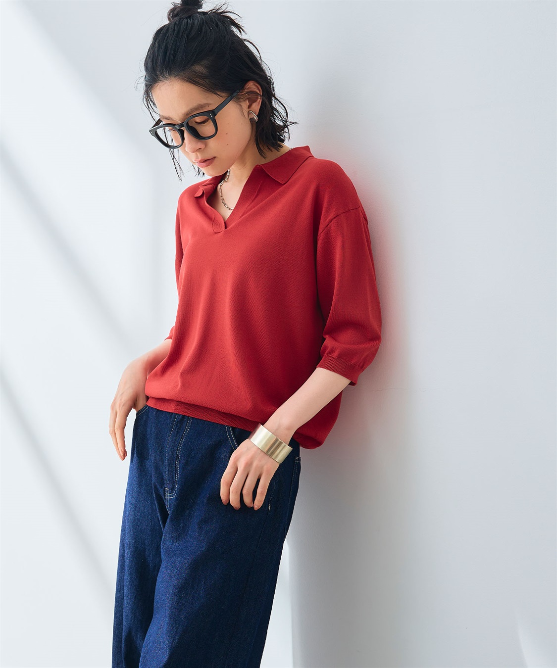 CROSS FUNCTION 《UV/洗える》サマ美え スキッパーポロニットプルオーバー_sub_12