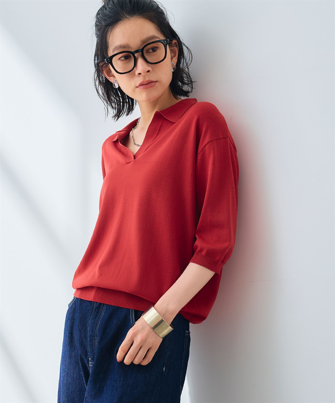 CROSS FUNCTION 《UV/洗える》サマ美え スキッパーポロニットプルオーバー_sub_13