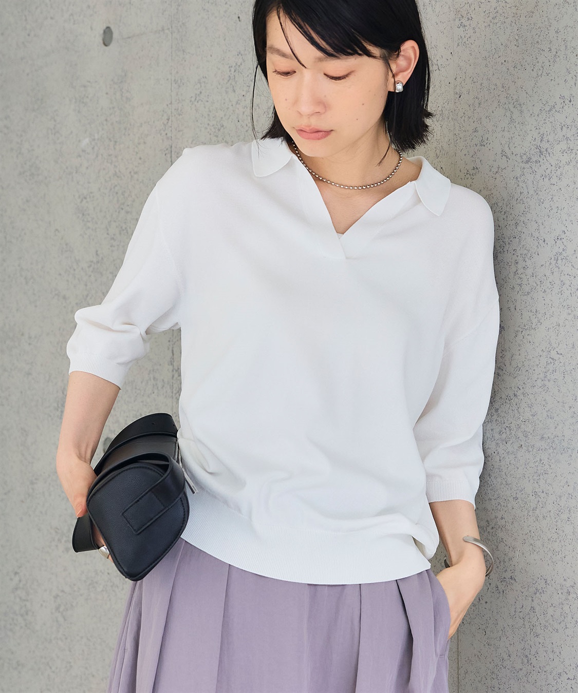 CROSS FUNCTION 《UV/洗える》サマ美え スキッパーポロニットプルオーバー_sub_24