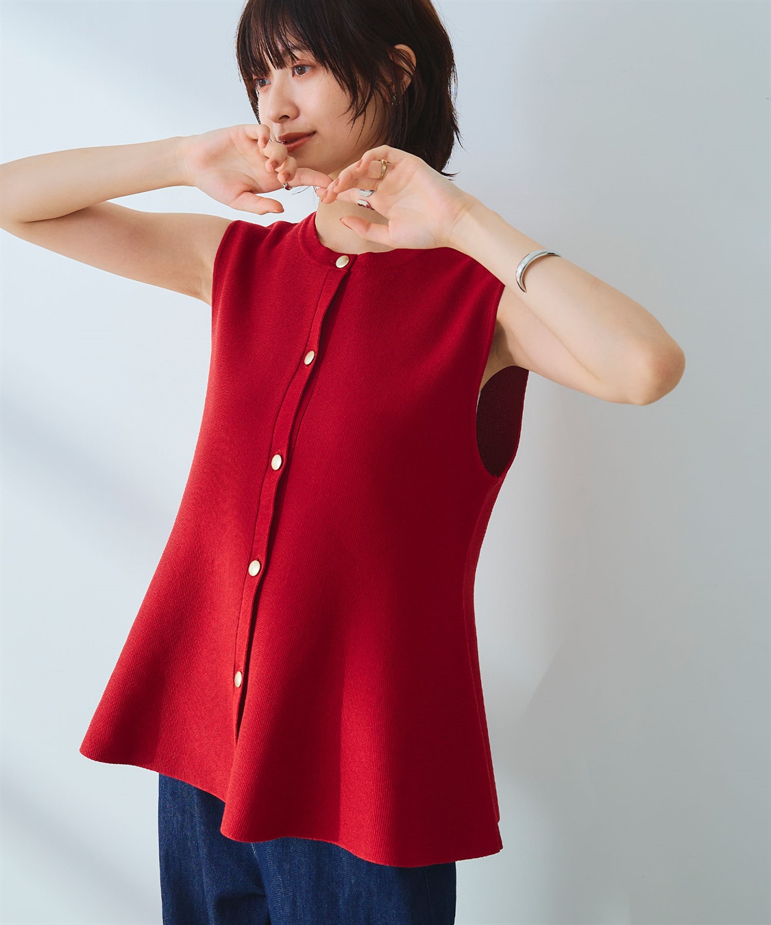 CROSS FUNCTION 《洗える》サマ美え マシュマロミラノペプラムニットベスト_sub_2