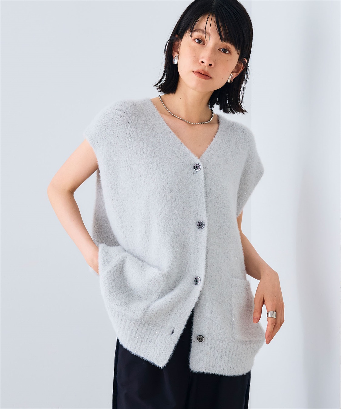 CROSS FUNCTION 《洗える》スパンコールフェザーニットベスト_sub_1