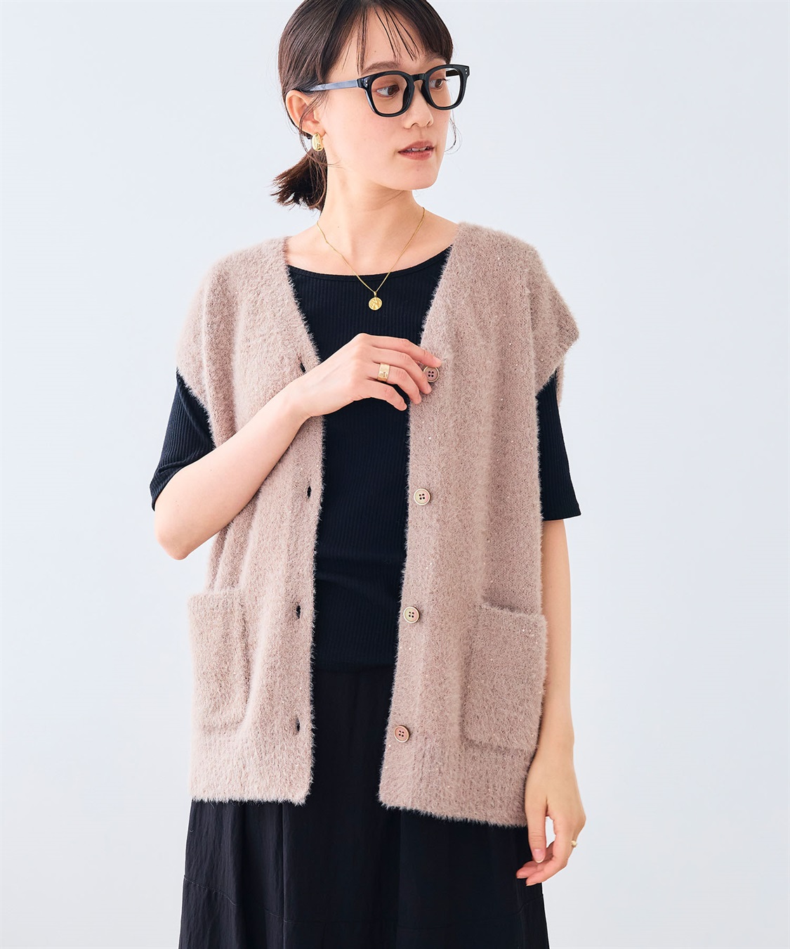 CROSS FUNCTION 《洗える》スパンコールフェザーニットベスト_sub_2